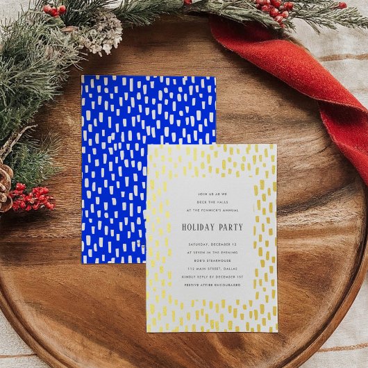 Blue Dashely Golden Holiday Party Gold Folieneinladung