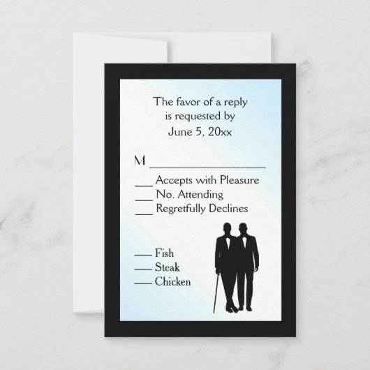 Blue Day Gay Wedding mit Menü RSVP Karte (Vorderseite)