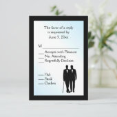 Blue Day Gay Wedding mit Menü RSVP Karte (Stehend Vorderseite)