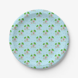 Blue Deck The Palms Tropical Christmas Santa Flami Pappteller