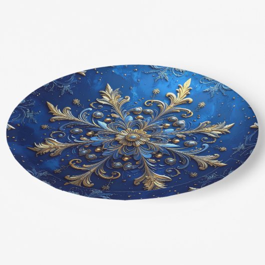 Blue Decorative Christmas Holiday Paper Plate Pappteller (Schrägansicht)