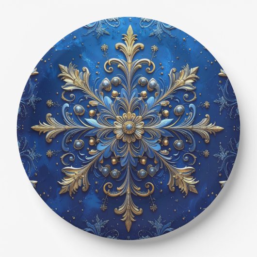 Blue Decorative Christmas Holiday Paper Plate Pappteller (Vorderseite)