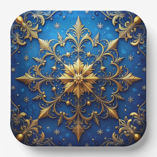 Blue Decorative Christmas Holiday Paper Plate Pappteller (Vorderseite)