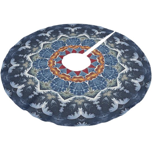 Blue Decorative Christmas Tree Skirt Polyester Weihnachtsbaumdecke (Schrägansicht)