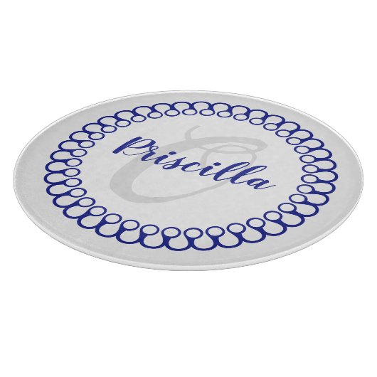 Blue Decorative Circle Monogram Cutting Board Schneidebrett (Ecke)
