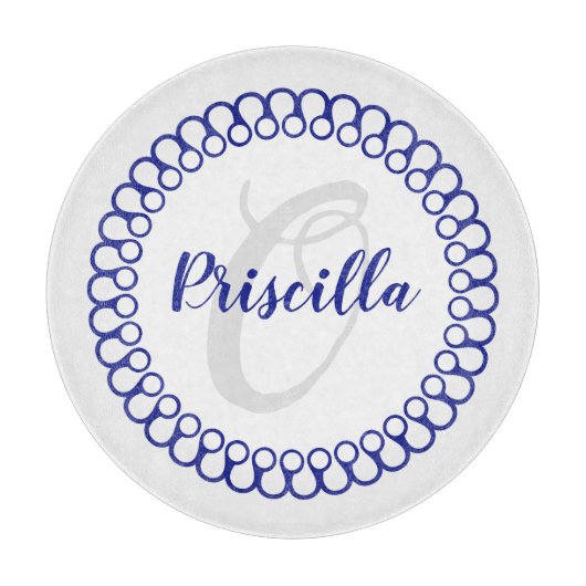 Blue Decorative Circle Monogram Cutting Board Schneidebrett (Vorderseite)