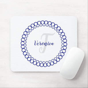 Blue Decorative Circle Monogram Mouse Pad Mousepad