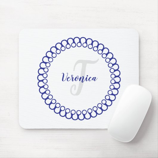 Blue Decorative Circle Monogram Mouse Pad Mousepad (Mit Mouse)
