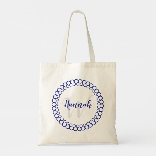 Blue Decorative Circle Personalize Monogram Tasche (Rückseite)
