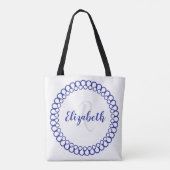 Blue Decorative Circle Personalize Monogram Tasche (Rückseite)