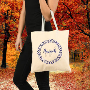 Blue Decorative Circle Personalize Monogram Tasche