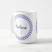 Blue Decorative Circle Personalize Monogram Tasse (Vorderseite Links)