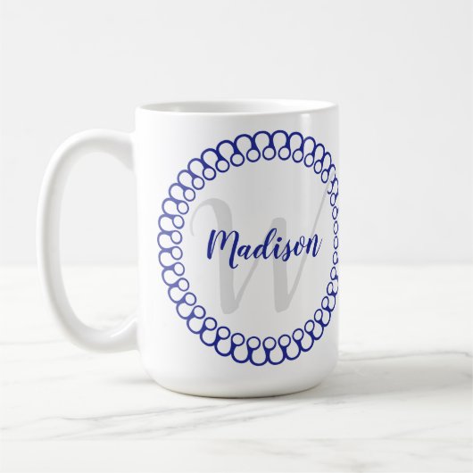 Blue Decorative Circle Personalize Monogram Tasse (Links)