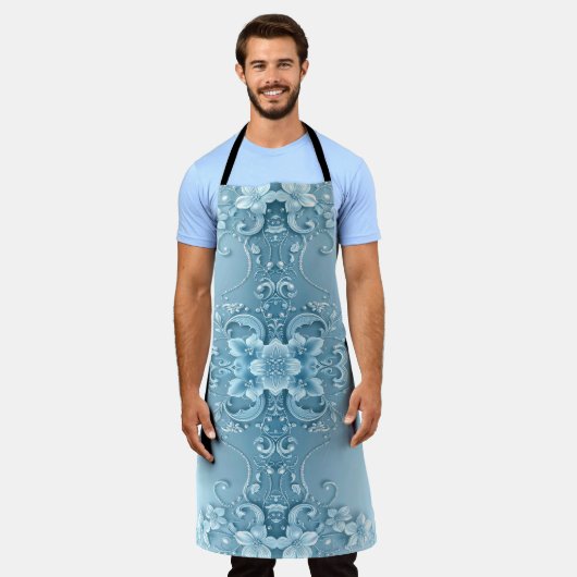 Blue Decorative Floral Apron Schürze (Getragen)
