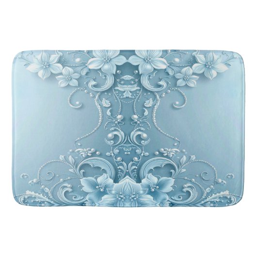 Blue Decorative Floral Bath Mat Badematte (Vorderseite)