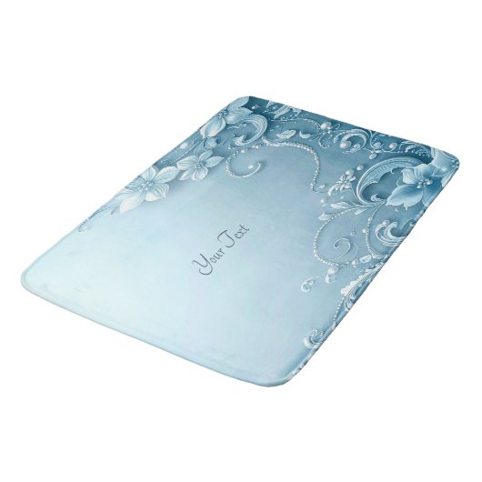 Blue Decorative Floral Bath Mat Badematte (Schrägansicht)