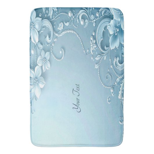 Blue Decorative Floral Bath Mat Badematte (Vorderseite Vertikal)