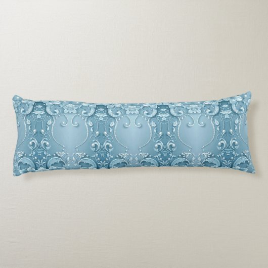 Blue Decorative Floral Body Pillow Seitenschläferkissen (Rückseite)