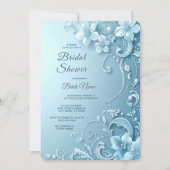 Blue Decorative Floral Bridal Shower Einladung (Vorderseite)