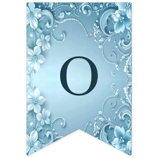 Blue Decorative Floral Bunting Flag Wimpelkette (Zweite Fahne)