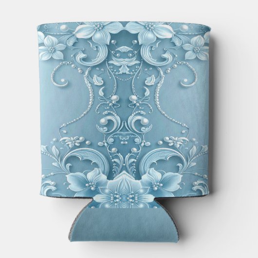 Blue Decorative Floral Can Cooler Dosenkühler (Rückseite)
