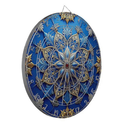 Blue Decorative Floral Dartboard Dartscheibe (Vorderseite Links)