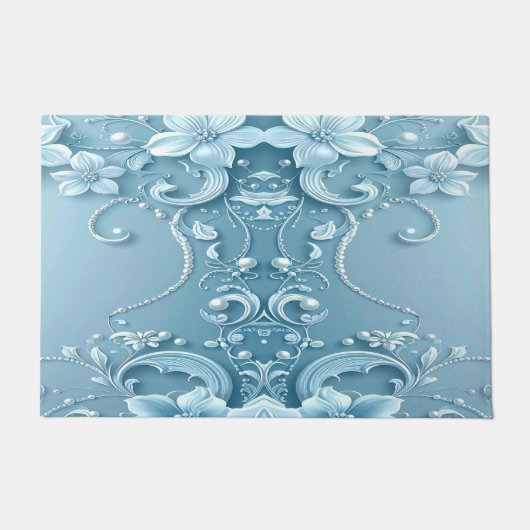 Blue Decorative Floral Doormat Fußmatte (Vorderseite)