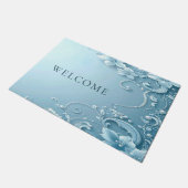 Blue Decorative Floral Doormat Fußmatte (Schrägansicht)