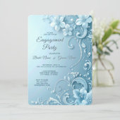 Blue Decorative Floral Engagement Invitation Einladung (Stehend Vorderseite)