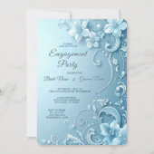 Blue Decorative Floral Engagement Invitation Einladung (Vorderseite)