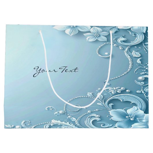 Blue Decorative Floral Gift Bag Große Geschenktüte (Rückseite)