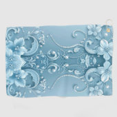 Blue Decorative Floral Golf Towel Golfhandtuch (Horizontal)