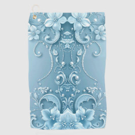Blue Decorative Floral Golf Towel Golfhandtuch
