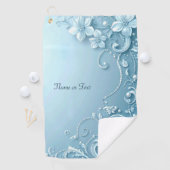 Blue Decorative Floral Golf Towel Golfhandtuch (Insitu)