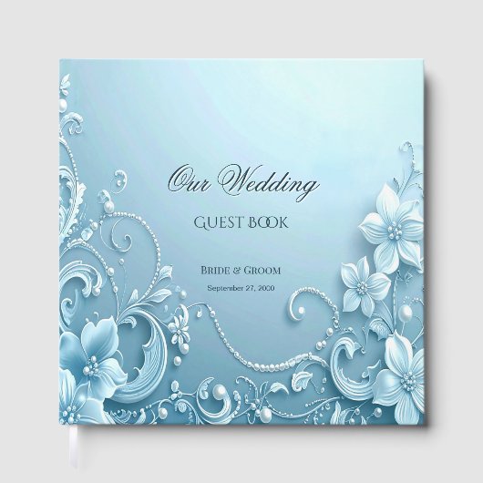 Blue Decorative Floral Guest Book Gästebuch (Vorderseite)