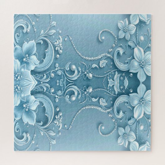 Blue Decorative Floral Jigsaw Puzzle (Horizontal)