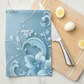 Blue Decorative Floral Kitchen Towel Geschirrtuch (Viertel Falte)