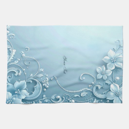 Blue Decorative Floral Kitchen Towel Geschirrtuch (Horizontal)