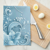Blue Decorative Floral Kitchen Towel Geschirrtuch (Viertel Falte)