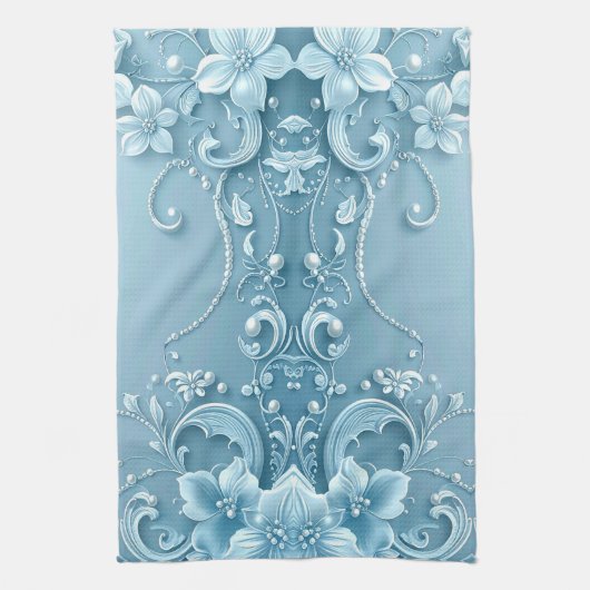 Blue Decorative Floral Kitchen Towel Geschirrtuch (Vertikal)