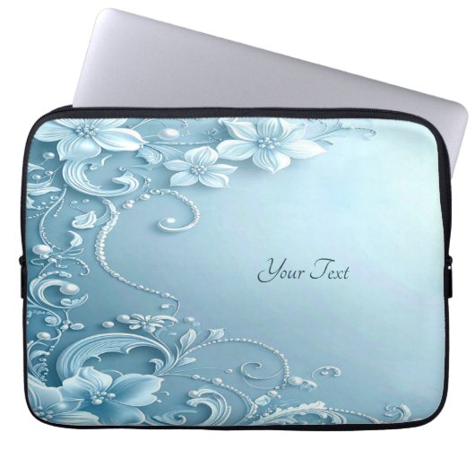 Blue Decorative Floral Laptop Sleeve (Vorderseite)