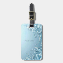 Blue Decorative Floral Luggage Tag