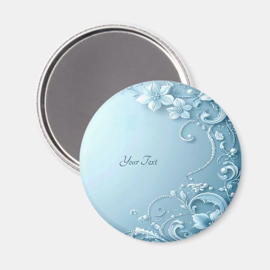 Blue Decorative Floral Magnet (Vorderseite/Rückseite)