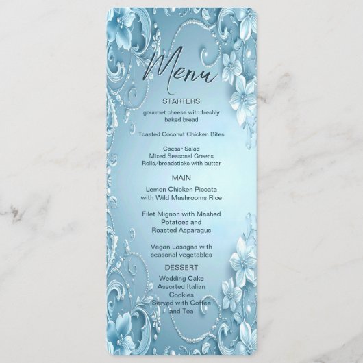 Blue Decorative Floral Menu Menükarte (Vorderseite)