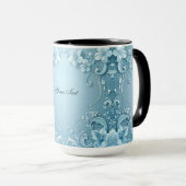 Blue Decorative Floral Mug Tasse (VorderseiteRechts)