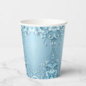 Blue Decorative Floral Paper Cups Pappbecher (Rückseite)
