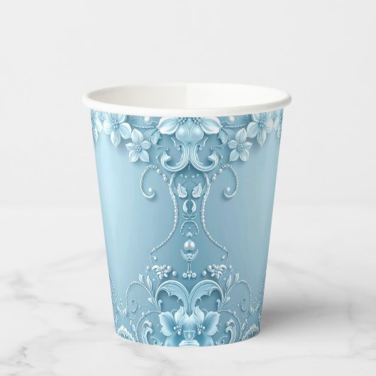 Blue Decorative Floral Paper Cups Pappbecher (Links)
