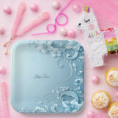 Blue Decorative Floral Paper Plate Pappteller (Party)