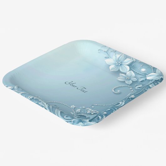 Blue Decorative Floral Paper Plate Pappteller (Gewinkelt)