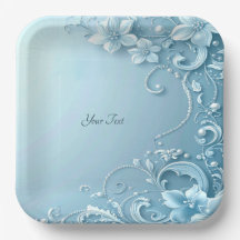 Blue Decorative Floral Paper Plate